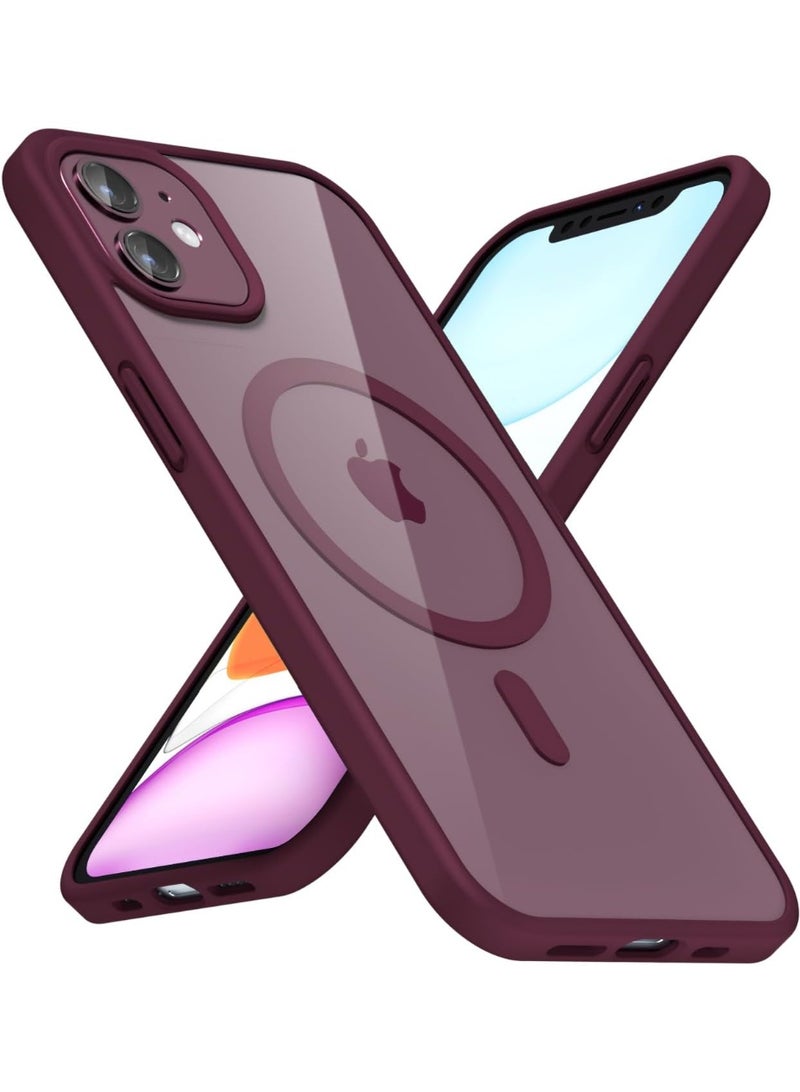 جراب مغناطيسي شفاف لهاتف آيفون 11 [مقاوم للصدمات ونحيف] غطاء خلفي صلب شفاف مع حماية عالية الجودة | أحمر داكن